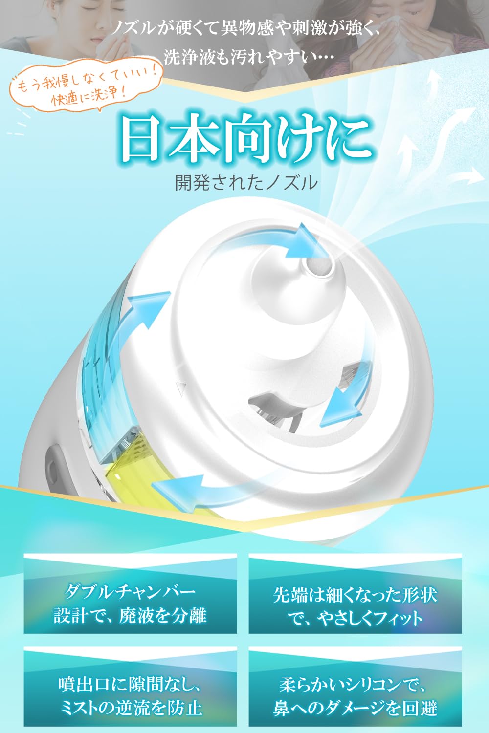 Amazon.co.jp: 【敏感鼻用・低刺激設計】Gvois 電動鼻洗浄器 鼻うがい