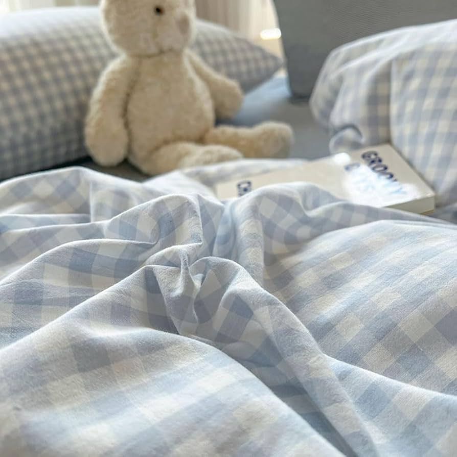 Amazon.com: Nayoroom Gingham Duvet Cover Full Size Blue White