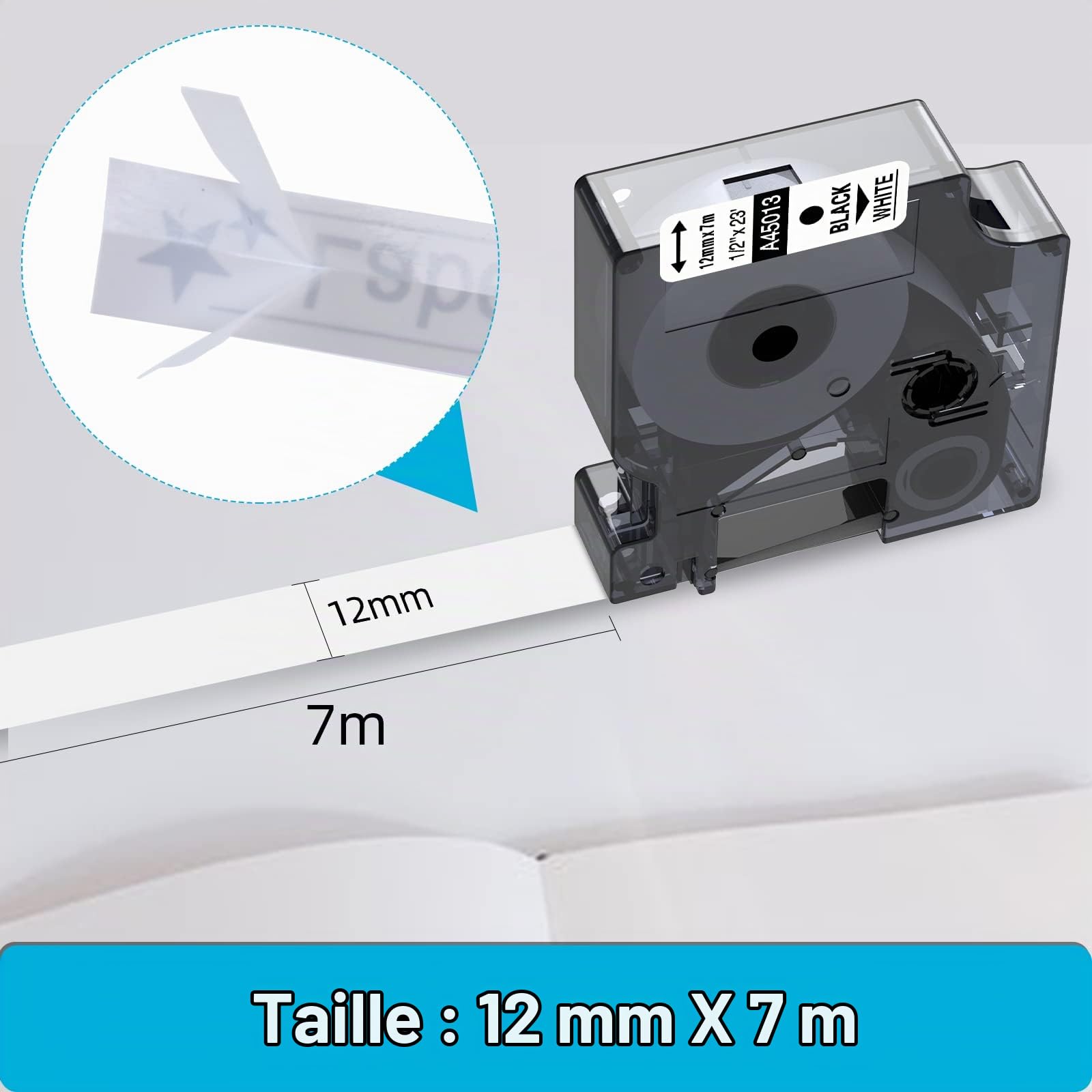 5x Wonfoucs Ruban pour Étiqueteuse Compatible avec Dymo D1 45013 S0720530 | pour D1 Recharge Cartouche Etiqueteuse pour Dymo LabelManager 160 200 210D 280 360D 420P 450D, 12mm x 7m Noir sur Blanc