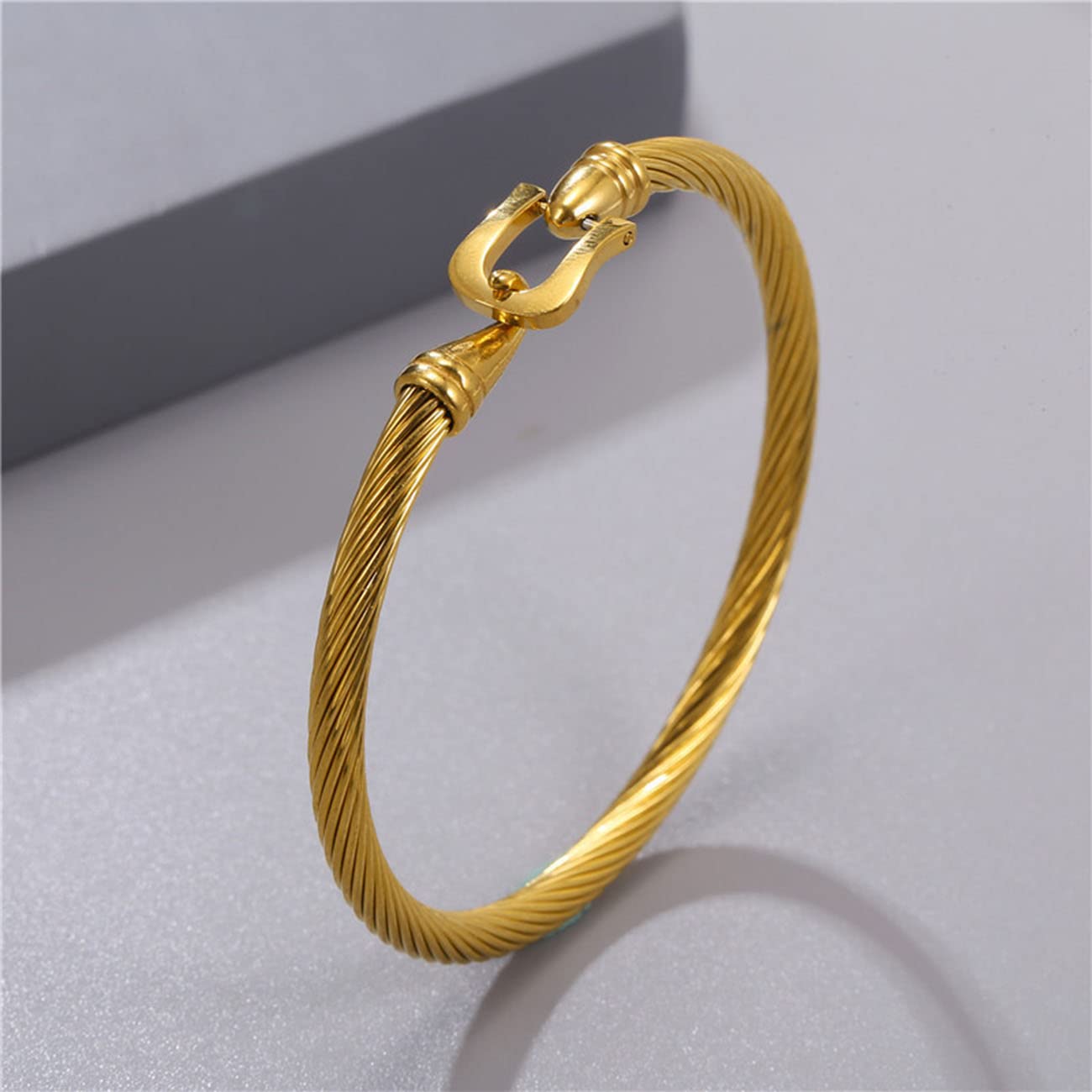 Pulsera de Hombre Pulsera de Acero Inoxidable Pulsera de Novedad Pulsera Abierta de patrón de Espiral Trenzada de Moda Vintage Oro