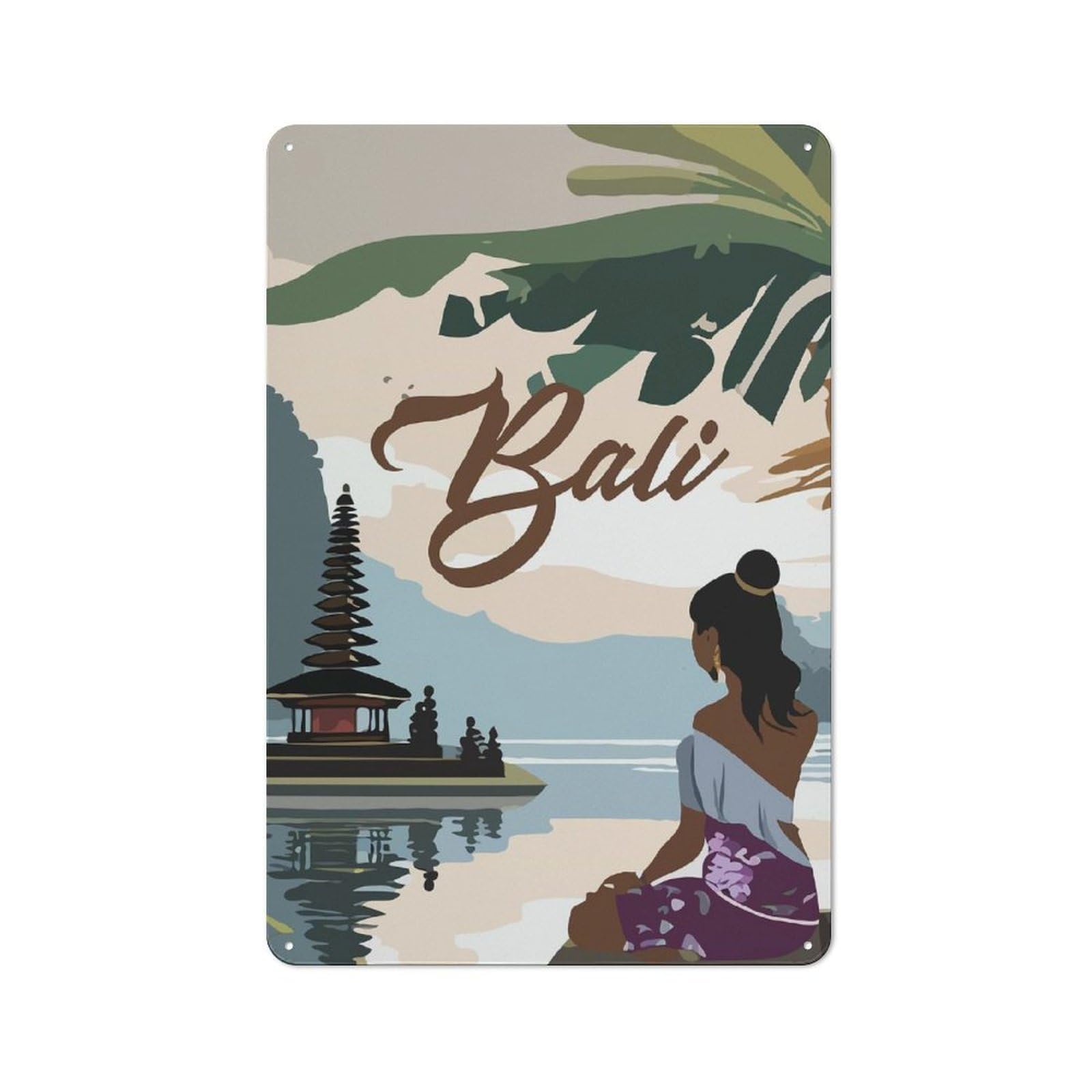 Junmoney Style-12 Metal Wall Sign 30X20cm Featuring Bali Travel (9) For Café Or Home Bar, For Collectors Decorating Cafés And Home Bars