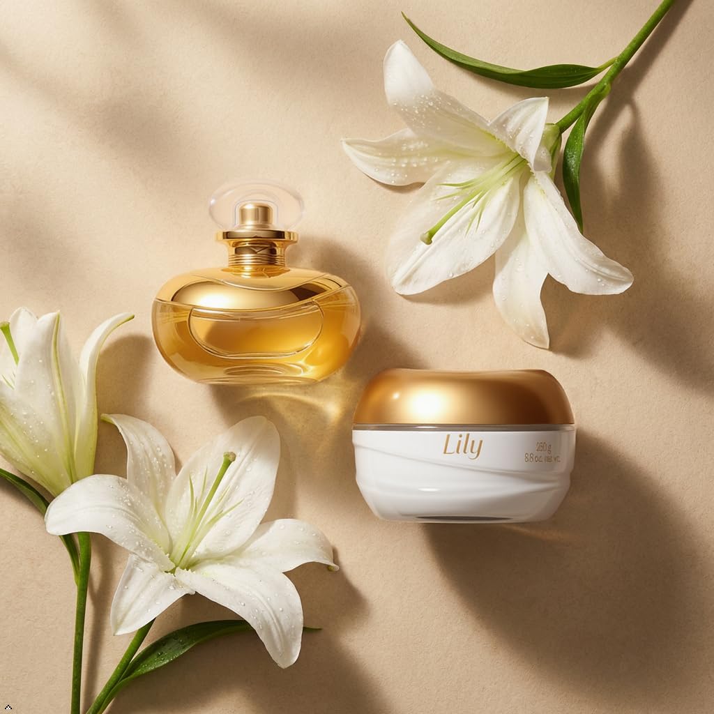 O Boticário Lily Coffret Regalo Set Profumo e Cura della Pelle con 2 Prodotti in Scatola Beige | Lily Crema Idratante Corpo Profumata Satinato 250 g e Lily Profumo Eau de Parfum EDP 75 ml