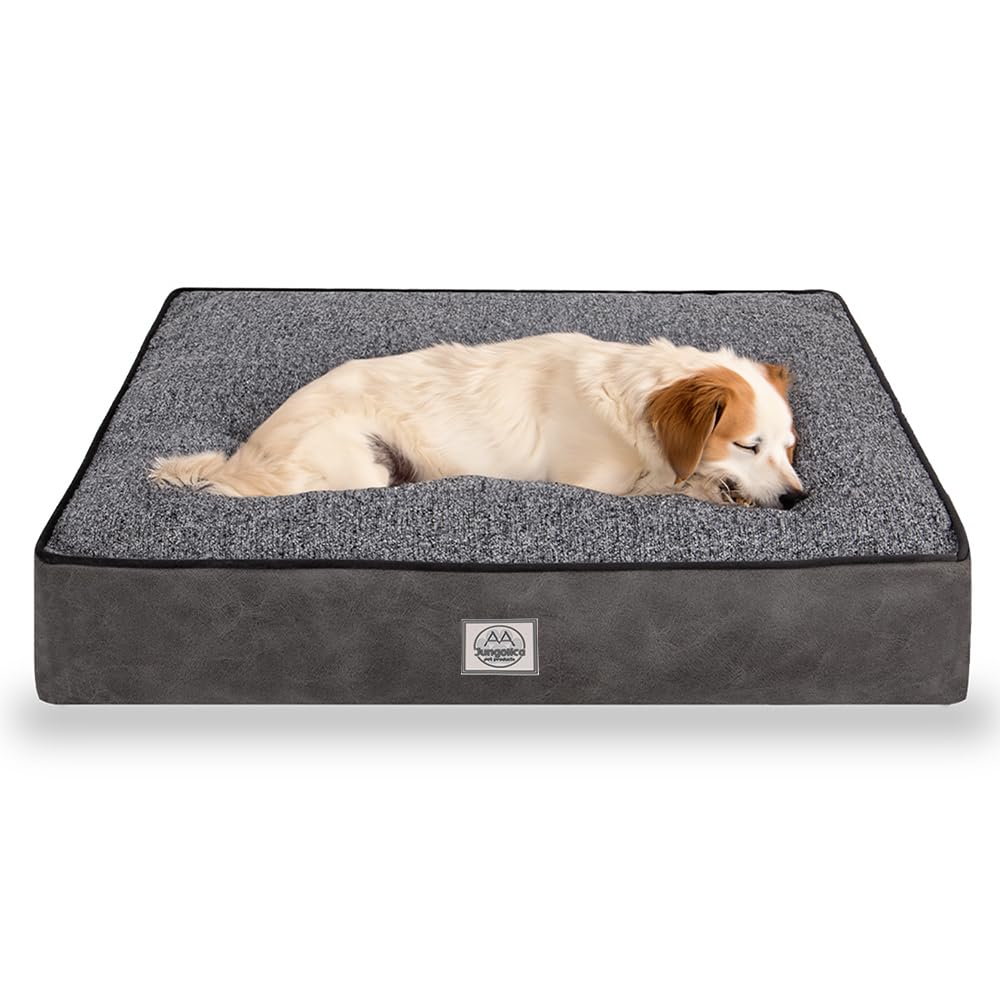 Jungolica,Gray&Medium - Memory Foam Scraps, Waterproff ?nner Cover, Anti-Slip, Ultra Soft, Removable Washable Cover, Anti-Slip Base with Non Shedding Luxurious Fabric Cat and Dog Bed