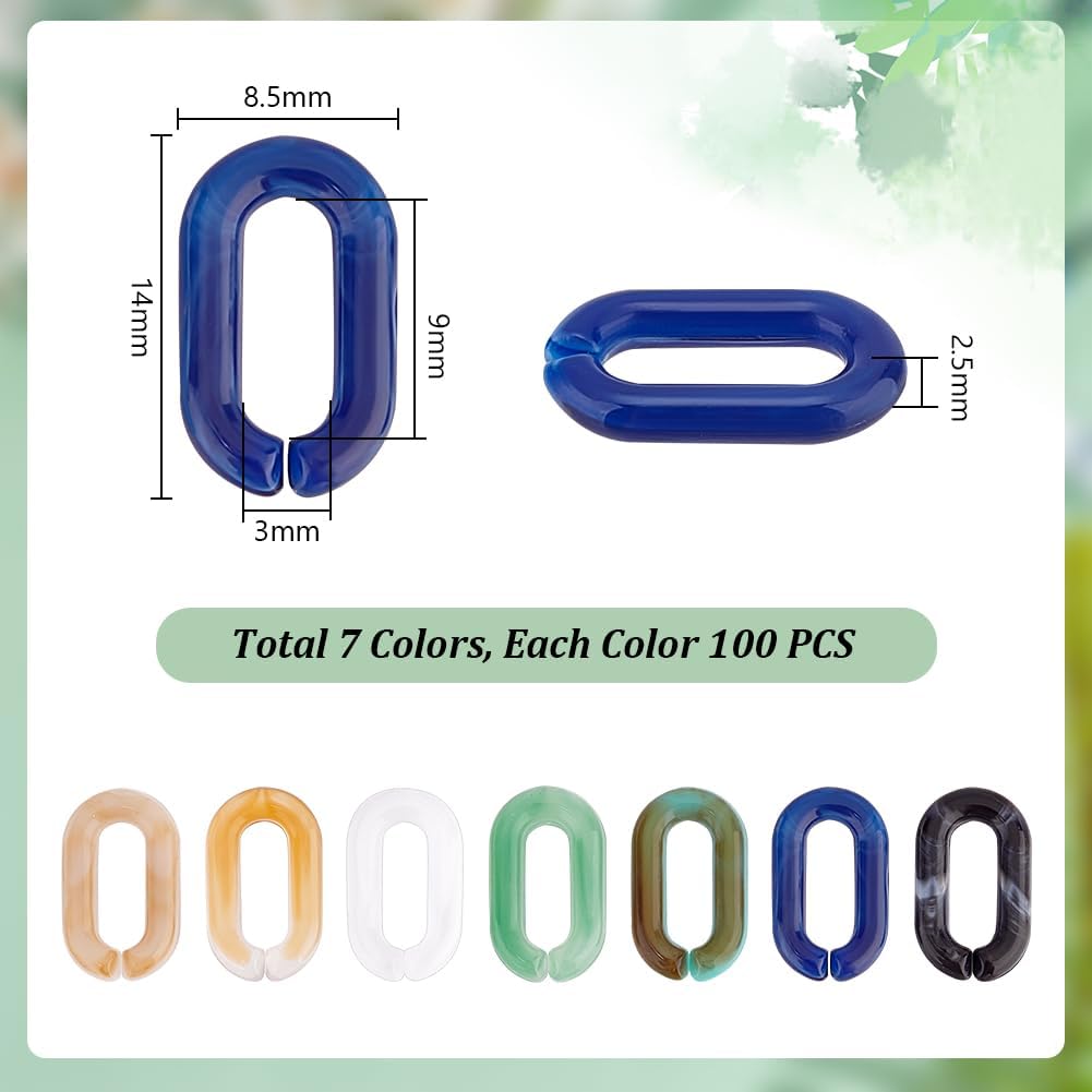 PH PandaHall 700pcs 7 Colors Acrylic Linking Rings, Rainbow Color Oval Open Linking Rings Quick Link Connectors C-Clip Hooks for Purse Eyeglass Chain DIY Craft Necklace Jewelry Making, 14x8.5mm - Image 2