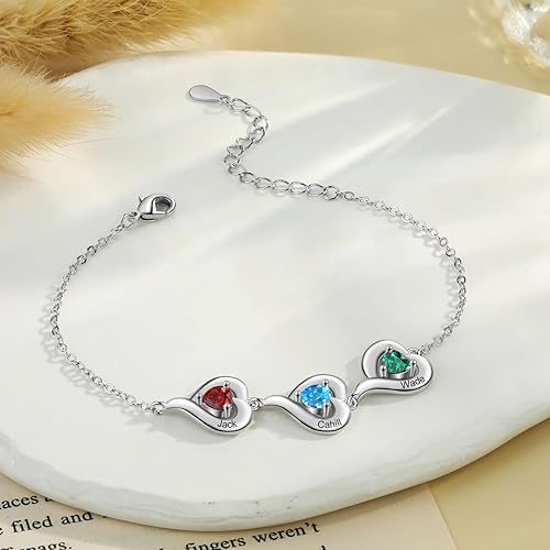 Miniatura 4 de lagofit Pulsera personalizada para madre con piedras de nacimiento, pulsera ajustable con nombre para mamá, abuela, mujeres, regalos únicos para el