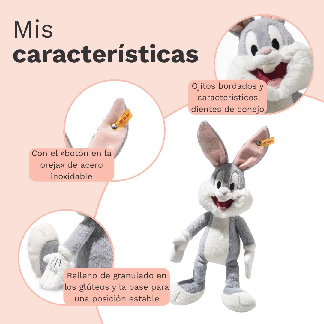 Steiff Peluche Bugs Bunny, Peluche Adorable, para niños y niñas, Friends, Peluche 32 cm, Gris, 024672
