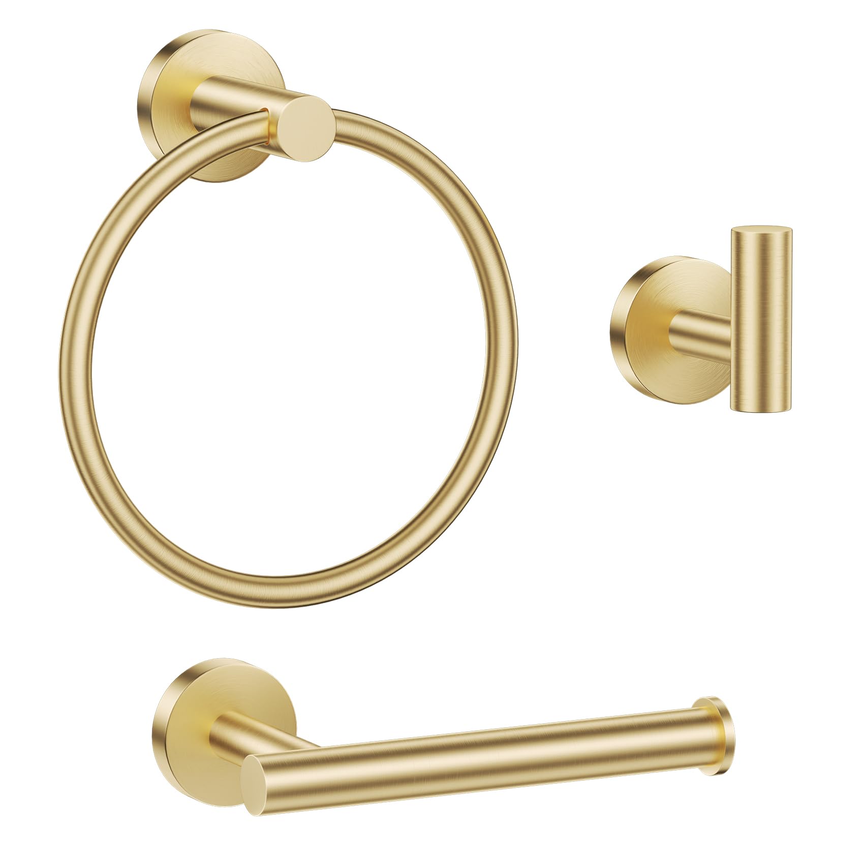 YACVCL Bathroom Hardware Accessories Set, 3 Pieces Gold Toilet Roll Holder Towel Hook and Towel Ring 304 Stainless Steel Wall Mounted Towel Rail Toilet Paper Holder Hooks Set for Bathroom or Kitchen