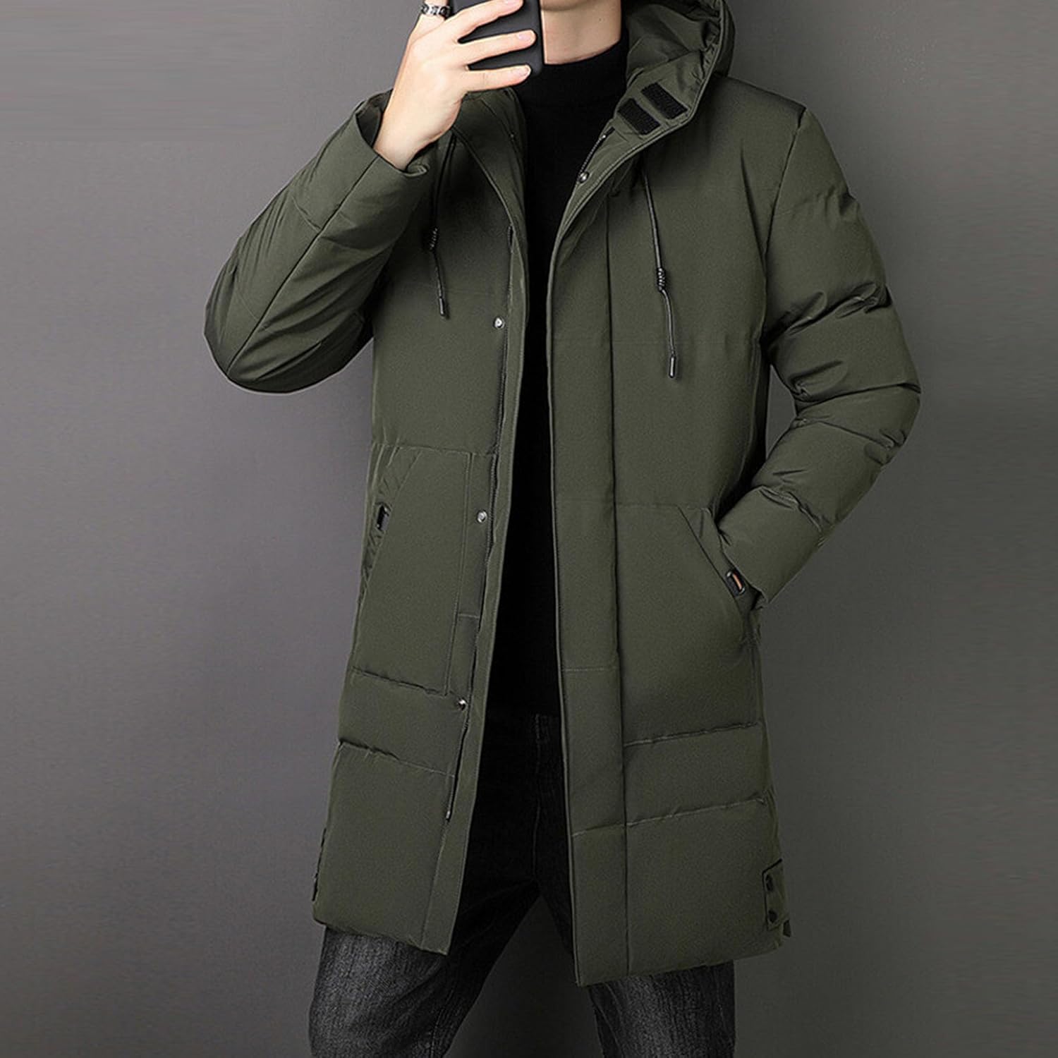 Chaqueta de Invierno Gruesa para Hombre Impermeable a Prueba de Viento Gruesa cálida con Capucha Larga Parka Chaqueta Cortavientos de Longitud Media