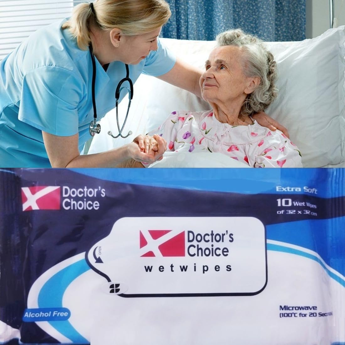 TUNSECHY Pack of 1 (10 Pulls) Doctors Choice Wet Wipes. XL size Easy Bath Wet Wipes for Adults, Patients and Baby. Microwaveable