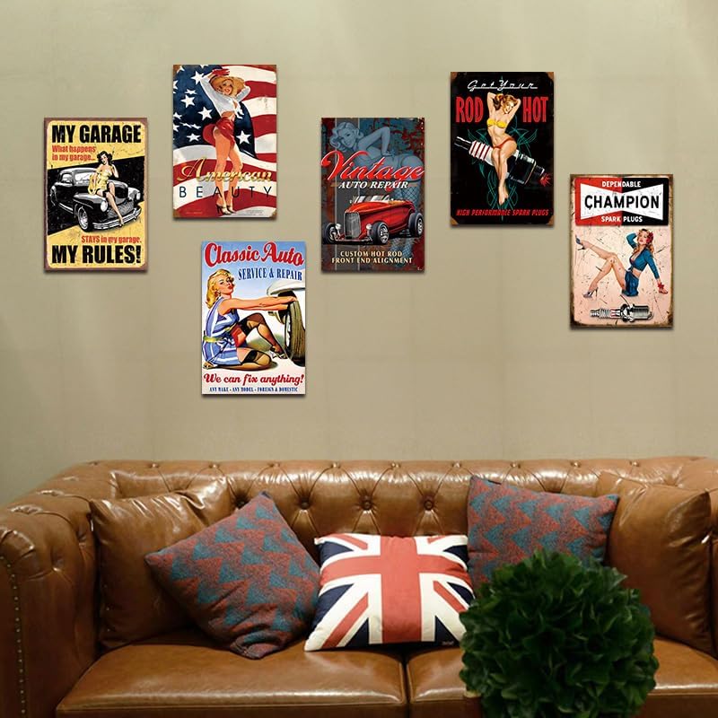 Miniatura 4 de Pin Up Girl - Letrero de metal vintage para automóvil, letrero de lata retro, estación de gasolina, póster de chica sexy para hombre, cueva, bar,