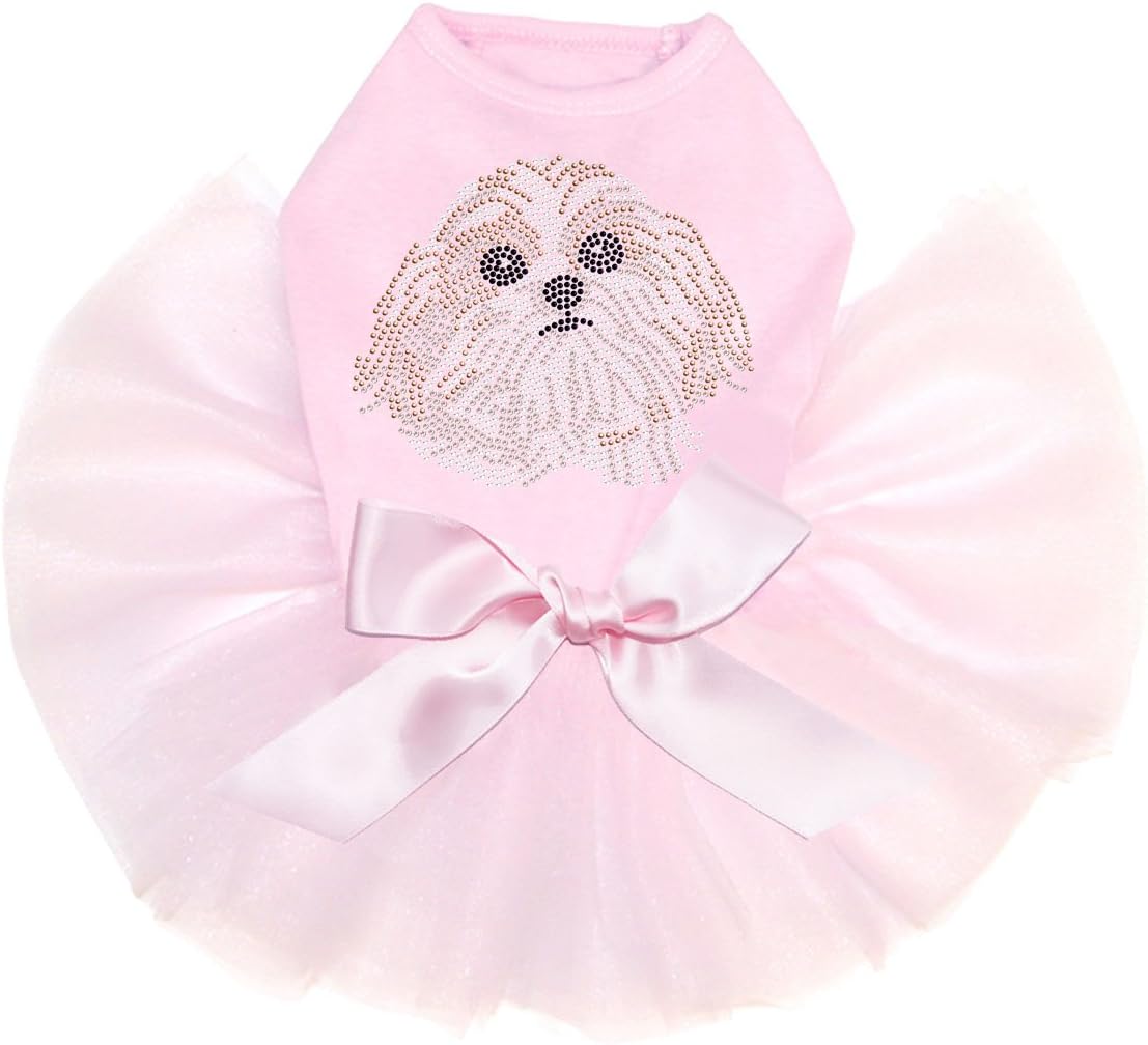 Shih Tzu Bling Rhinestone Dog Tutu Dress, S Pink