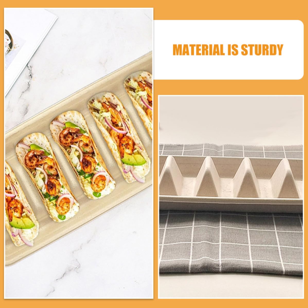 Angoily Porta Tacos Desechables Ligero y Práctico de Papel Beige, Paquete de 25 Unidades para Mantener Tacos Crujientes y Frescos en Eventos al Aire Libre