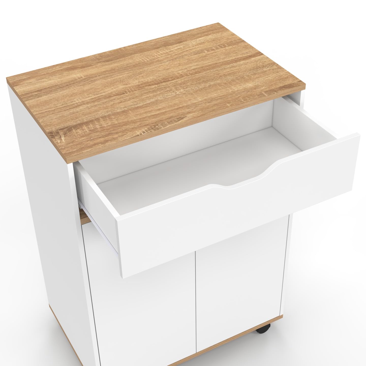 IDMarket - Desserte de cuisine COSY placard avec tiroir bois blanc et plateaux façon hêtre L.60 CM