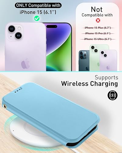 Miniatura 35 de OCASE Funda tipo cartera para iPhone 15 Pro Max, funda delgada de piel sintética, ranuras para tarjetas, bloqueo RFID, soporte, funda de teléfono a