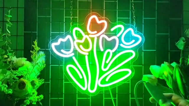 Image of Dracey Tulip LED Neon Sign, Dimmable LED Tulip Flower Neon Light Signs, Florist Bunch Store Shop Bedroom Club Wall Decor, Gift for Mother's or Valentine's Day(13 * 11.4 in)