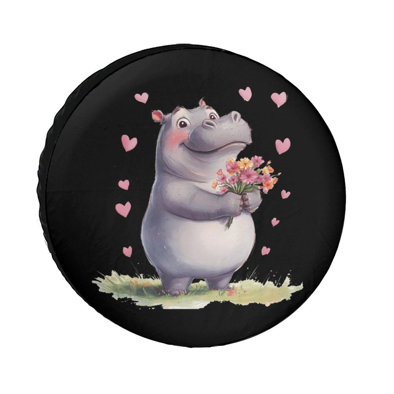 Hippopotamus Flowers Love Heart Spare Tire Cover Oxford Waterproof Wheel Protectors Universal Car Accessories 28inch
