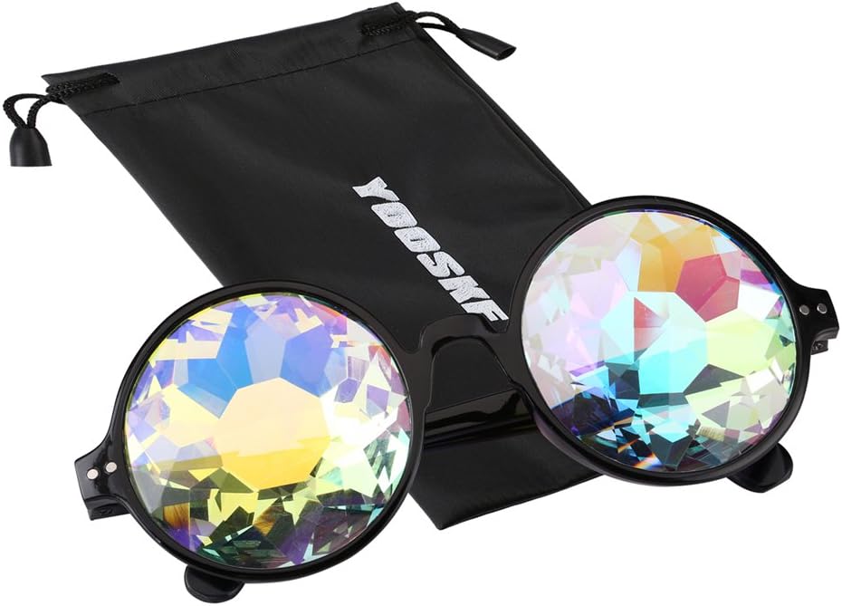 YOOSKE Kaleidoscope Glasses Round Rave Festival Diffraction Sunglasses for Women