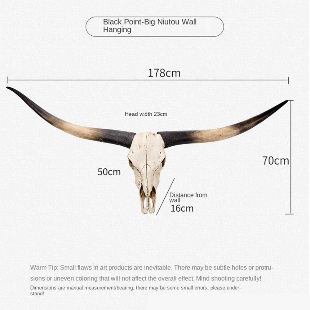 70 Pollici-Decorazione da Parete con Corna Lunghe, Decorazione della Parete Longhorn Skull 70 Pollici, Corna Lunghe Bisonte Sculture Testa in Finta Tassidermia,Placca Muro Artigianato Black