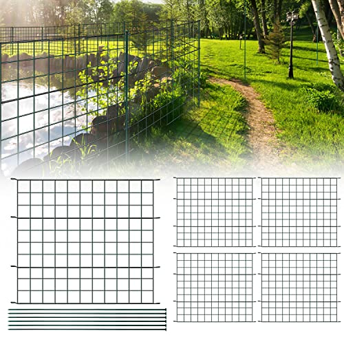Ansobea Juego completo de valla para estanque con 10 elementos de valla y 12 varillas de fijación, caño para Welpanauslauf de metal para jardín (valla recta, verde)