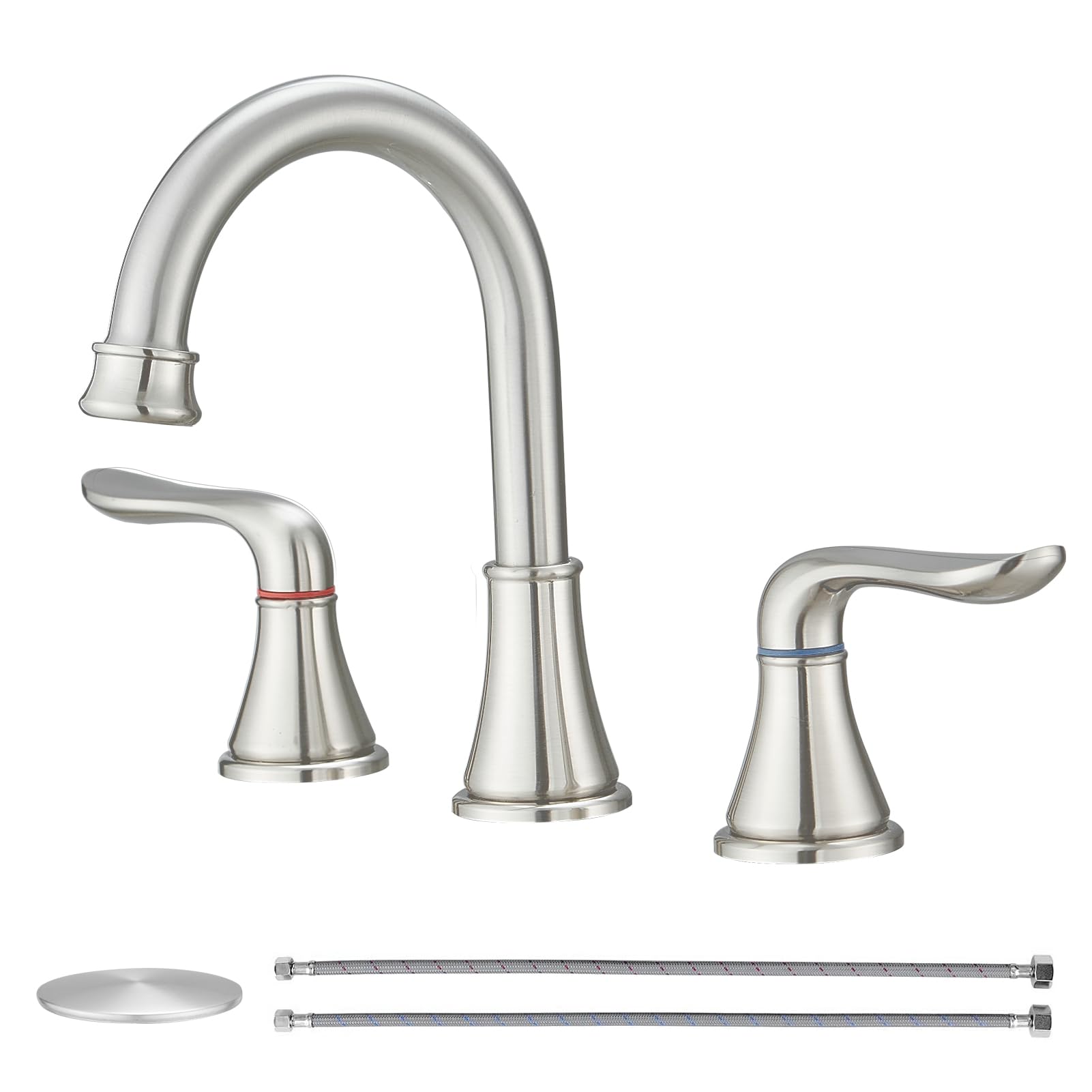 GENBONS Rubinetto per lavabo da bagno diffuso 8 pollici rubinetti da bagno per lavello 3 fori nichel spazzolato doppie maniglie rubinetti da bagno con scarico pop-up e linee di alimentazione del