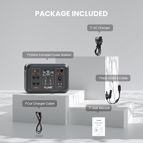 Miniatura 7 de ALLWEI LiFePO4 - Estación de energía portátil de 1200 W, generador solar de 1008 Wh con modo UPS, carga rápida de 1.5 horas, 4 salidas de CA