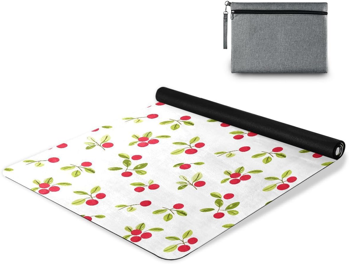 ALAZA Cherry Pattern Yoga Mat Non Slip Fitness Exercise Mat, Workout Mat for Yoga, Pilates and Floor Exercises