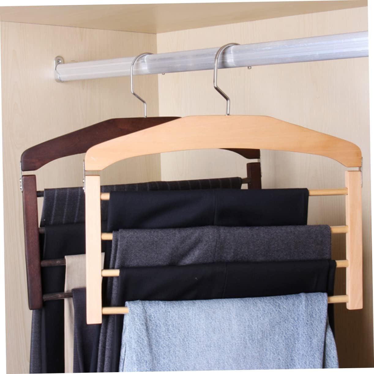 4pcs Solid Wood Pants Hanger Hanger Hooks Space-Saving Non-Slip Drying Rack for Pants Scarves