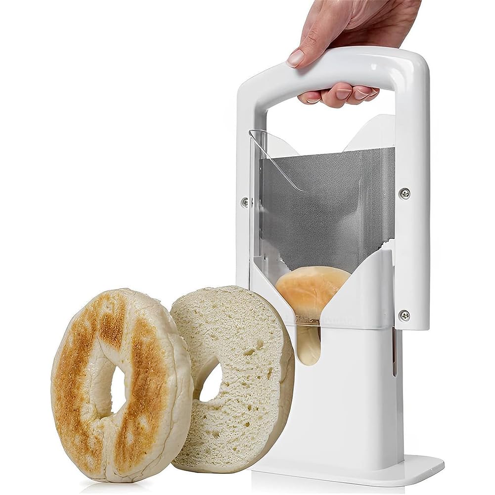 Bagel Slicer, Manual Precision Cutter with Safety Shield Non-Slip Handle,Non-Stick Household Blade Bread Toast Slicer,Bagel Cutter Stainless Steel,Portable Heavy-Duty Muffin Slicer for Kitchen