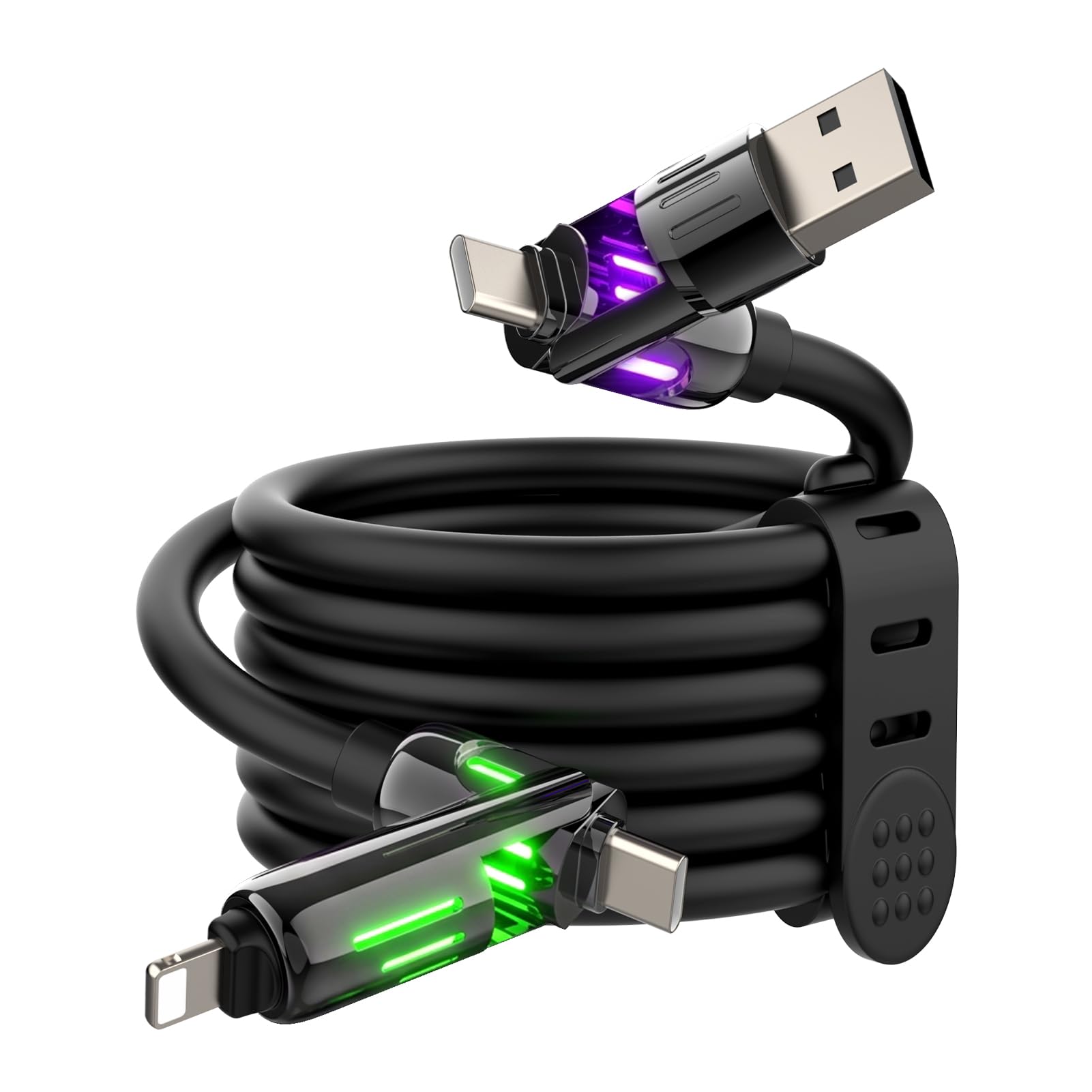 MFish 240W 4-in-1 Fast Charging Cable, Black, 6.6FT | Carrying Case, USB-A & USB-C to USB-C/Lightning, For iPhone 17/16/15/14, MacBook, iPad, Laptop,