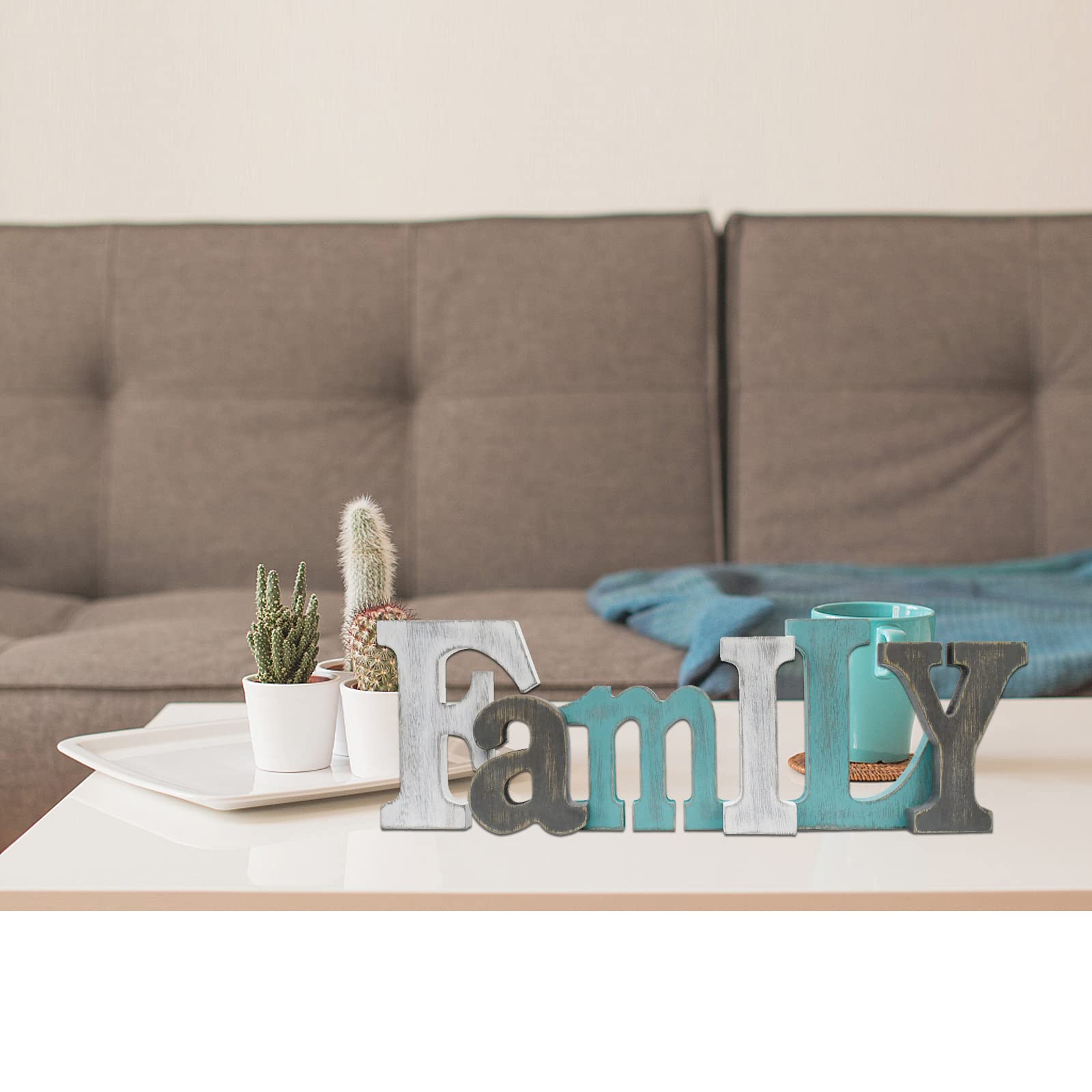 Cartello decorativo in legno rustico con scritta in lingua inglese "Famiglia"