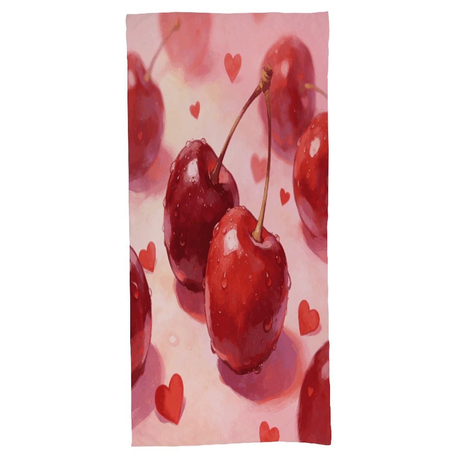 Fodpand Style Cherries And Hearts Bath Towel, Highly Absorbent & Quick Drying Beach Towel, Compact & Lightweight Pool Towel For Bathroom, Beach, Pool, Gym, Spa, And Hotel Use