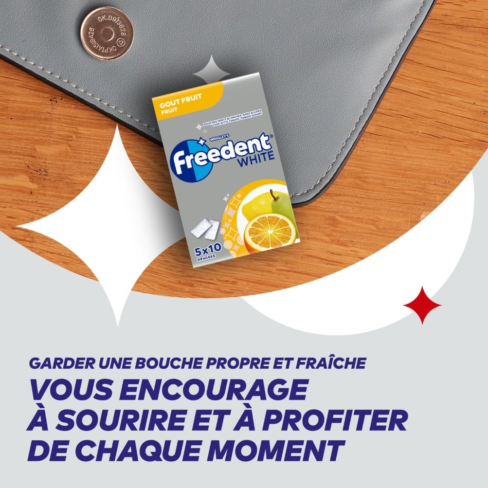FREEDENT WHITE Chewing Gum Sans Sucre Goût Fruit 5 Paquets 70g