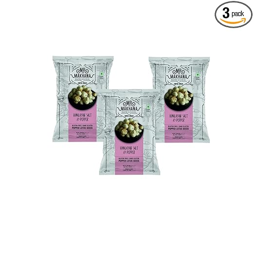 Mr. Makhana Roasted Makhana and Foxnuts : (3x75 gm) | Healthy Snacks | Gluten Free | MSG Free | Roasted in Olive Oil | Rich Calcium | Zero Trans Fat | Zero cholesterol (Himalayan Salt & Pepper)