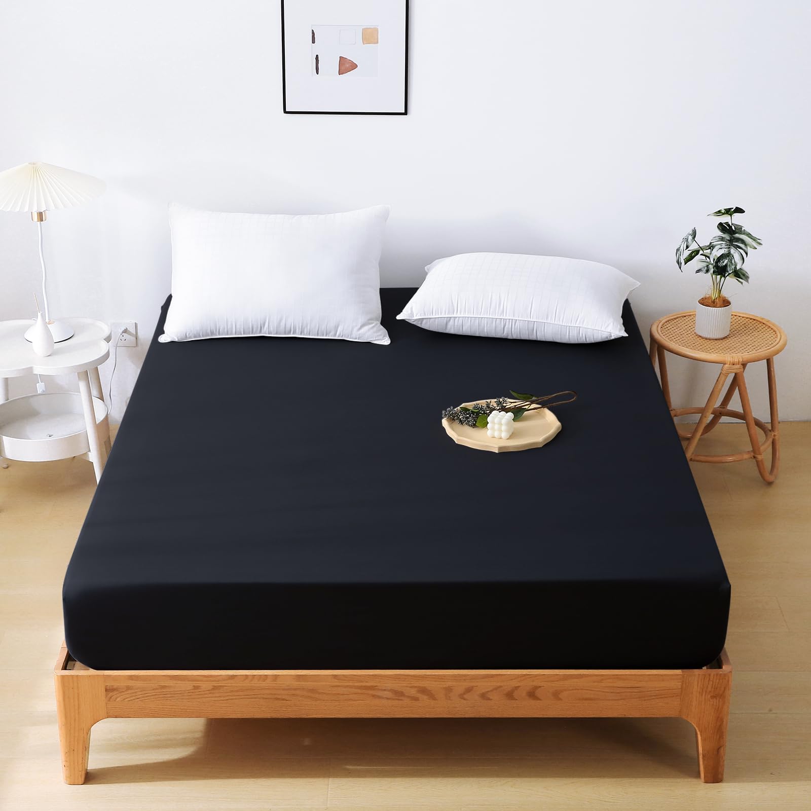 HEVUMYI ボックスシーツ 吸水速乾シーツ 厚さ5~30cmのマットレスに適用 （ダブル,140×200cm） ベッドシーツ 抗菌防臭マットレスカバー 洗えるベッドカバー 着脱簡単 敷き布団カバー 防ダニ 柔らかな触感 ブラック