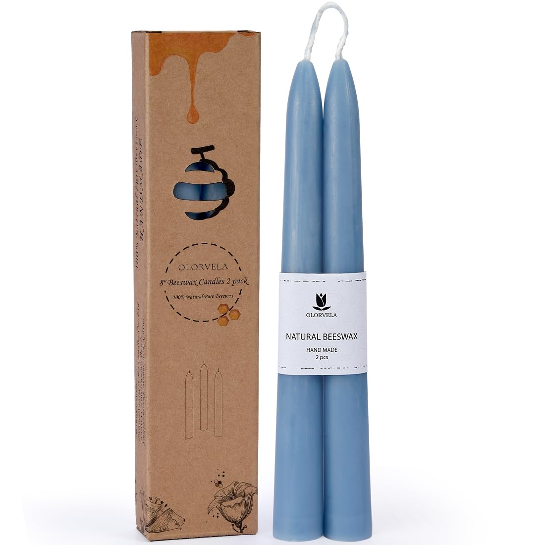 Olorvela Blue Beeswax Taper Candles,8