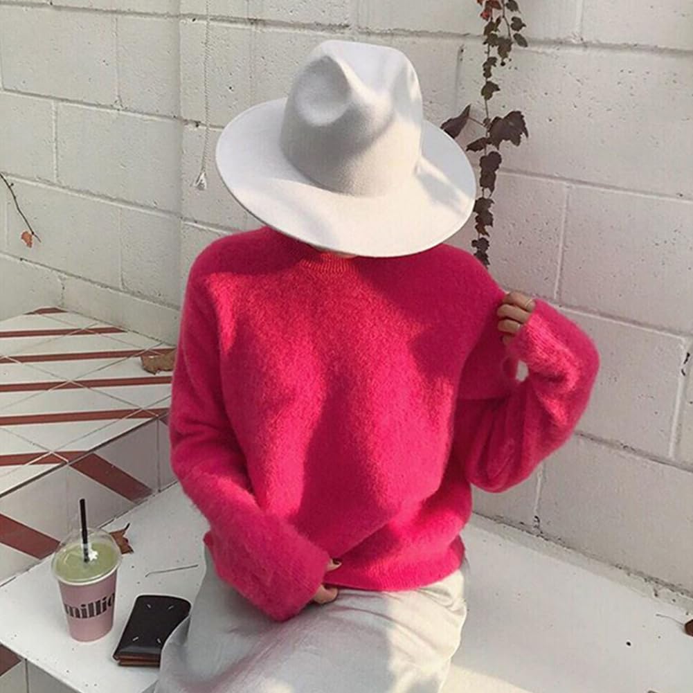 Happyupcity Sombrero Fedora de fieltro de ala ancha grande para mujeres y hombres, ajustable, clásico, sombrero de Panamá, sombrero Trilby, blanco, Talla única