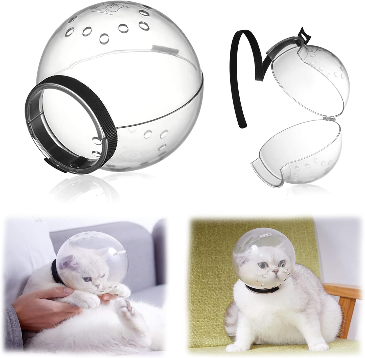 T/G ThinsGo Cat Adjustable Hood, with Nail Clippers Set - Breathable Anti Bite Muzzles Prevent Cats from Biting and Chewing, Safety Prevent for Small Pets Grooming (M,Cat hood)