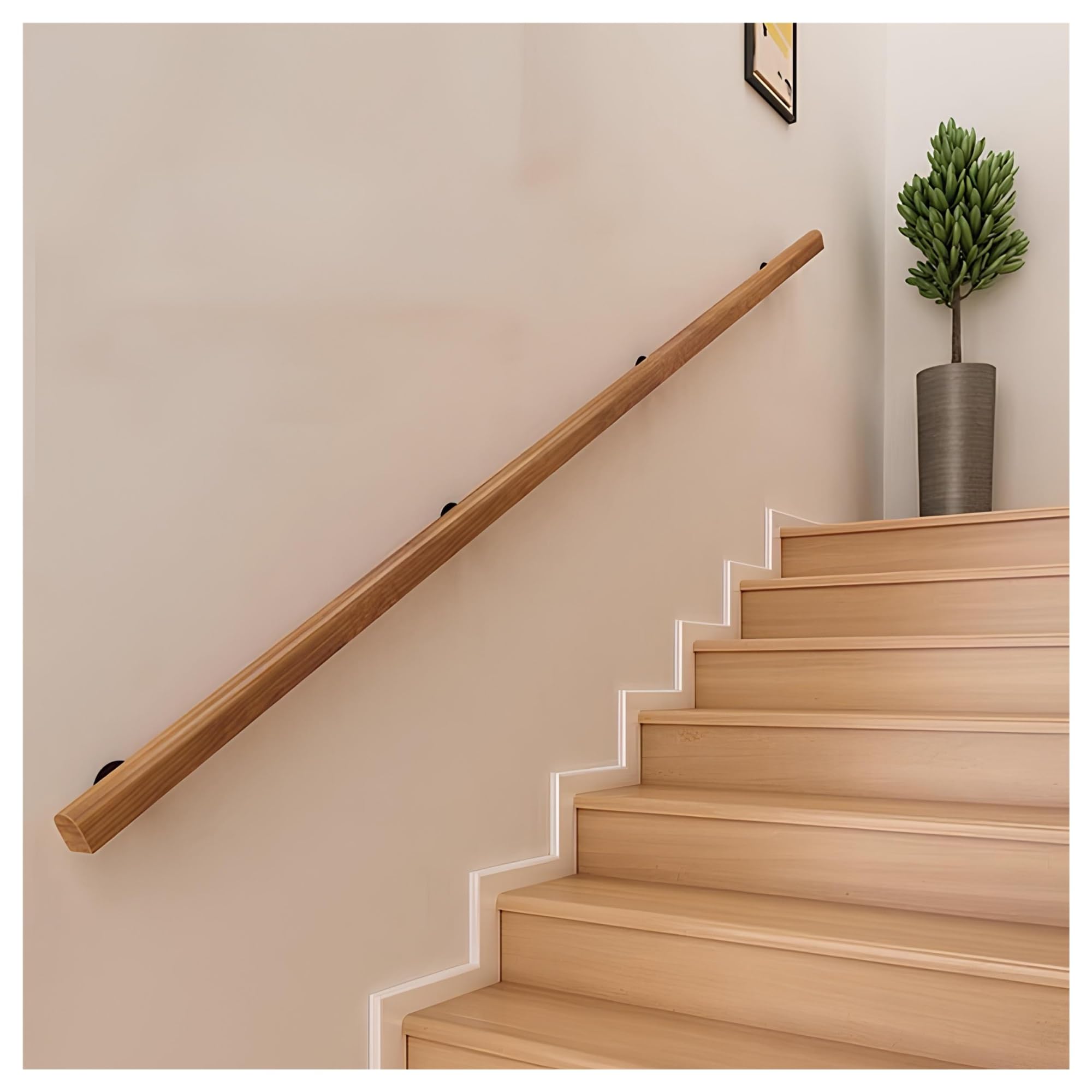 Barre d'appui d'escalier bois naturel et métal de 99,8 cm au design architectural unique