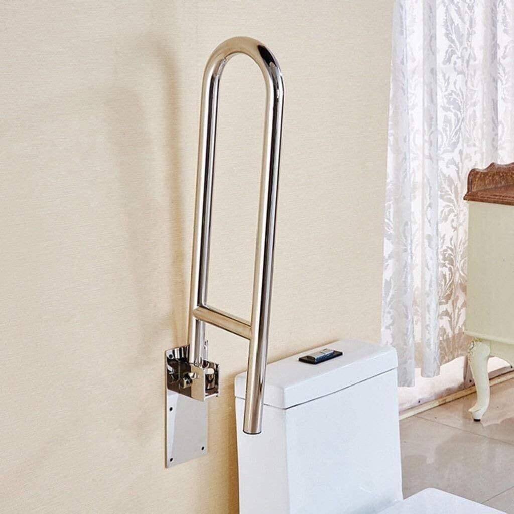 Barra di Sostegno per Bagno, bracciolo Antiscivolo Pieghevole a U, Supporto o per WC e a, Bianco, antiruggine