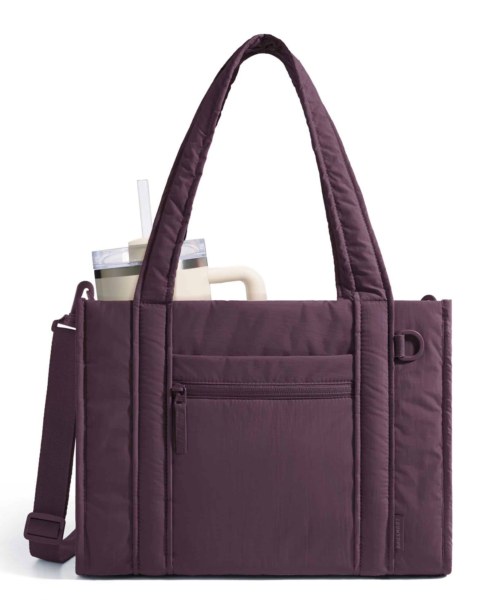 BAGSMART Boxy Tote Bag for Women, Crossbody Bag with Zipper, Crush Bow Purses for Travel Work College