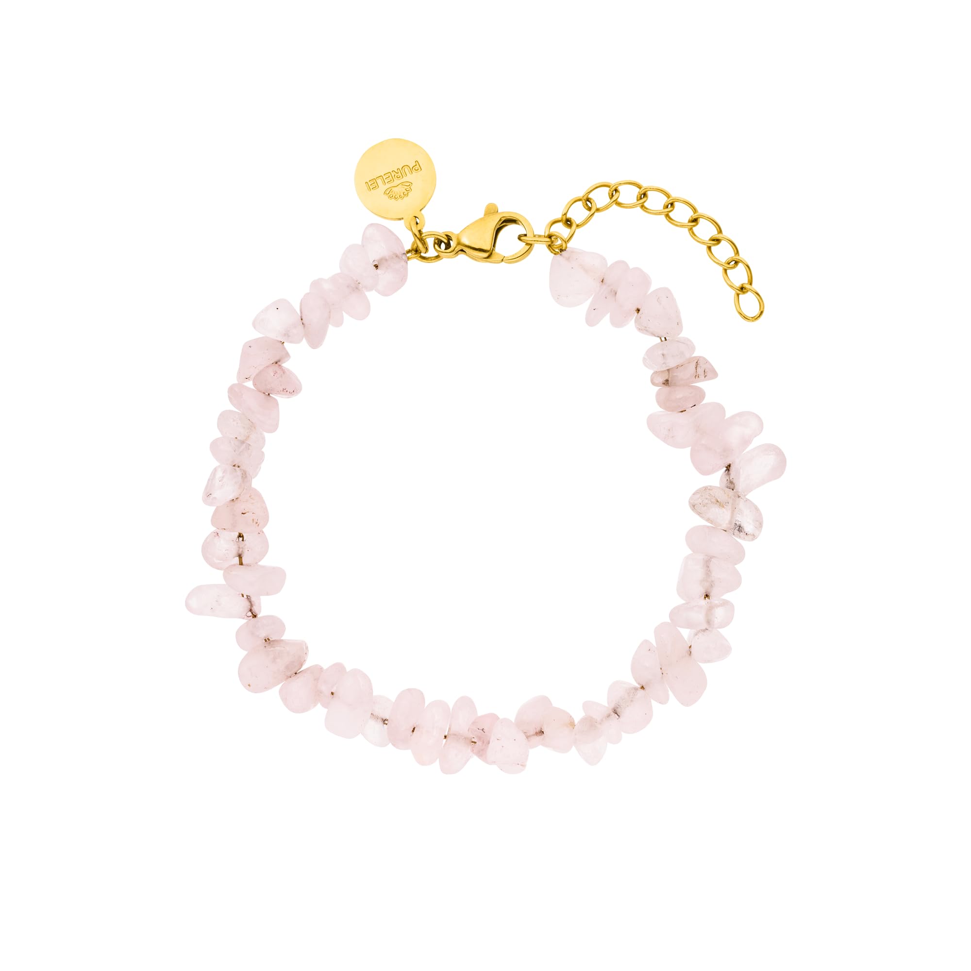 Purelei Bracciale di quarzo rosa, bracciale da donna in acciaio inossidabile resistente, bracciale impermeabile di quarzo rosa naturale, lunghezza regolabile di 16-19 cm