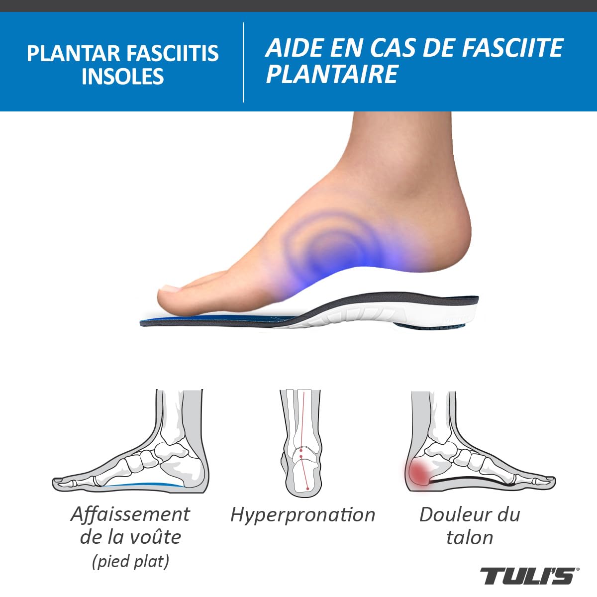 Tuli's Plantar Fasciitis Insoles Semelles de Soutien X-Grand, 1 Paire | Fasciite Plantaire – Arches et Soulagement des Douleurs du Pied, Amorti Antichoc Premium