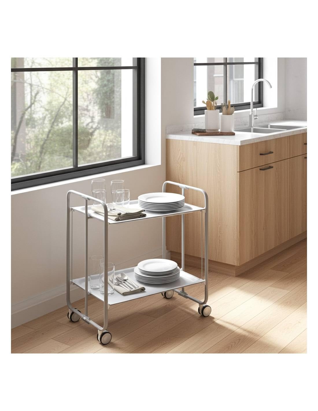 DON HIERRO Carrello da cucina pieghevole grigio con ruote BAUHAUS 2 ripiani