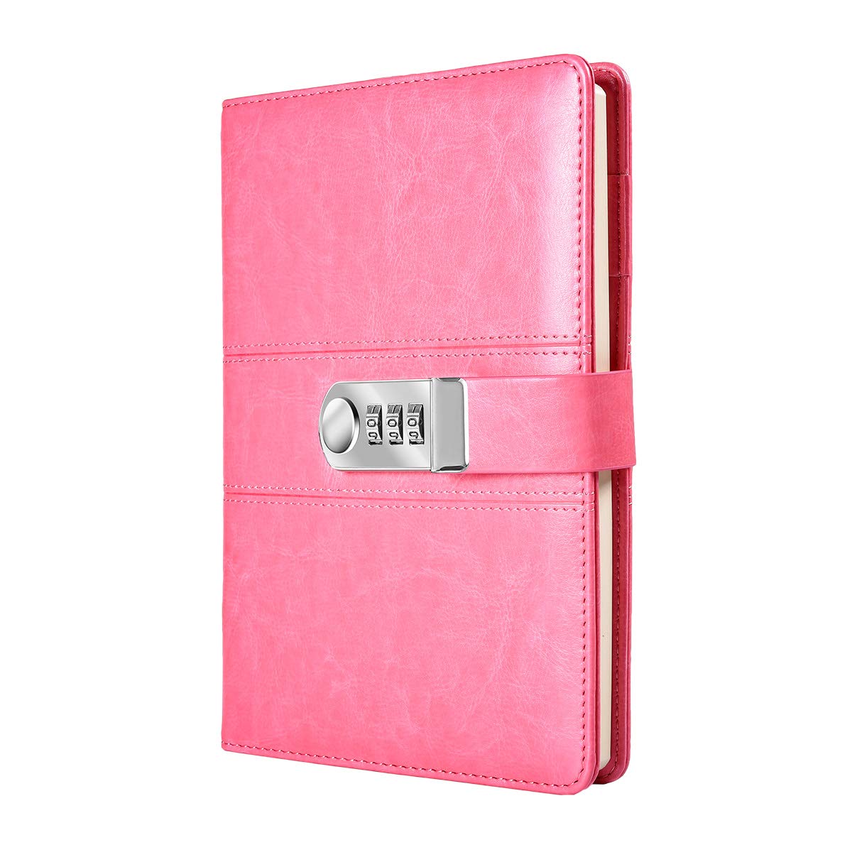 ARRLSDB A5 PU Leather Diary with Lock, Journal with Combination Lock Password Journal Locking Journal Diary (Pink)