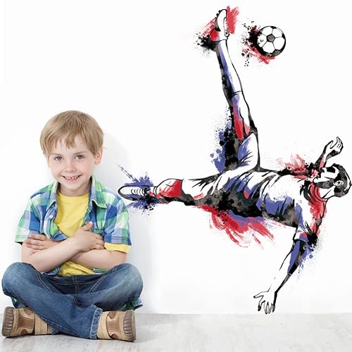 Miniatura 2 de Runtoo Calcomanía de pared de jugador de fútbol, calcomanías de pared para adolescentes, niños, dormitorio, gimnasio, decoración