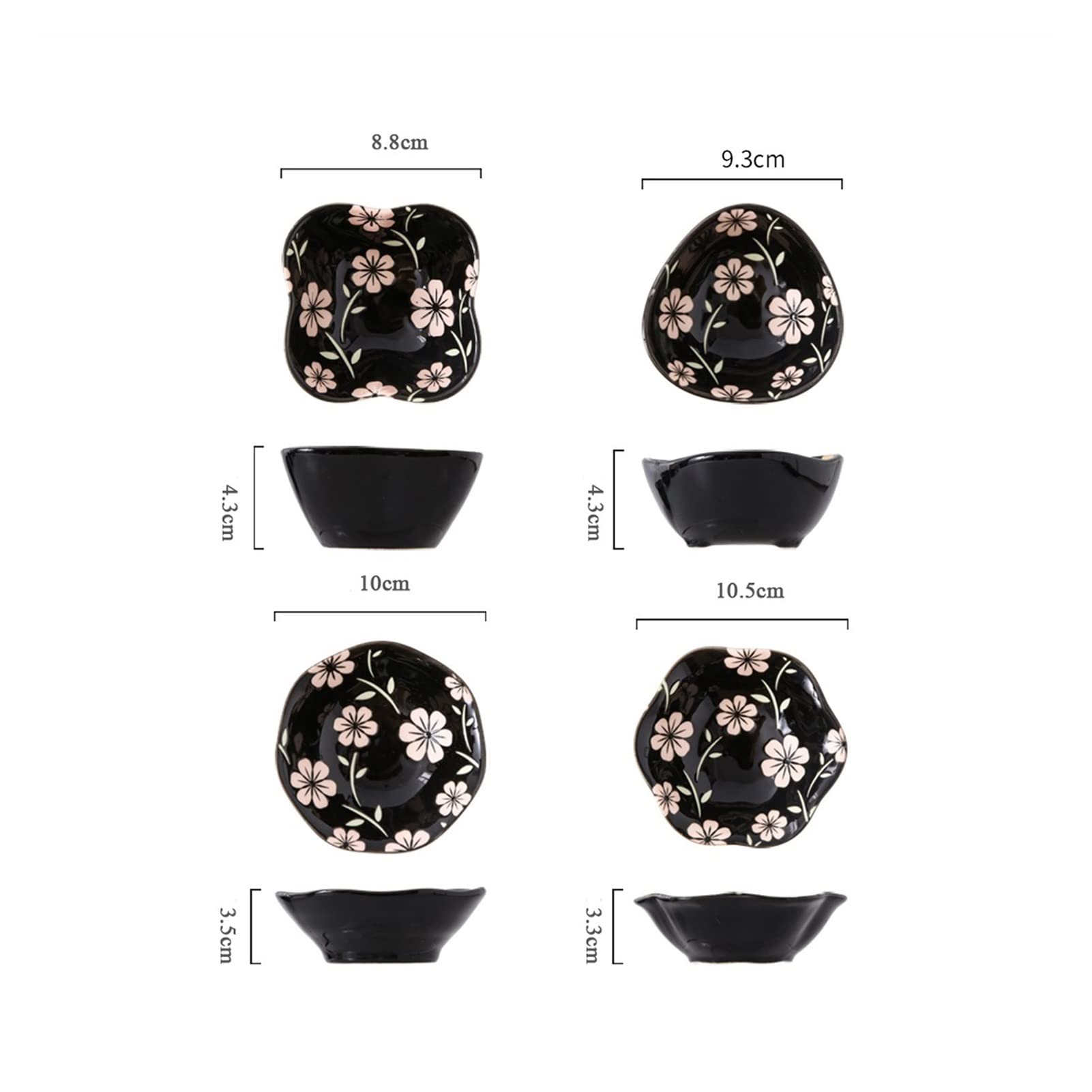 MRKU 4-teiliges Dip-Schüssel-Set aus Keramik mit Saucenschale, Geschirr, japanischer Sushi-Teller, bunt glasiert, Unterglasur, Haushaltsgewürz