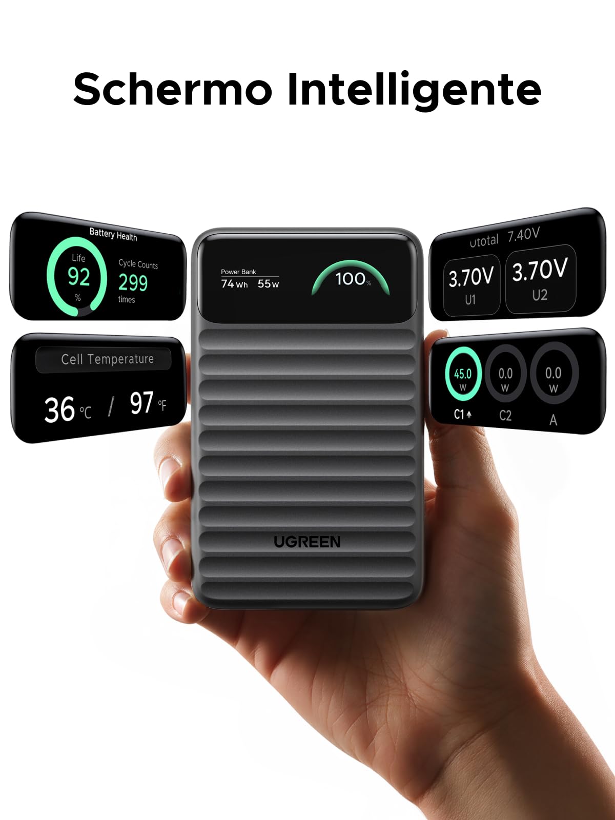 UGREEN Nexode 55W Power Bank 20000mAh Caricatore Portatile PD 45W Celle BYD