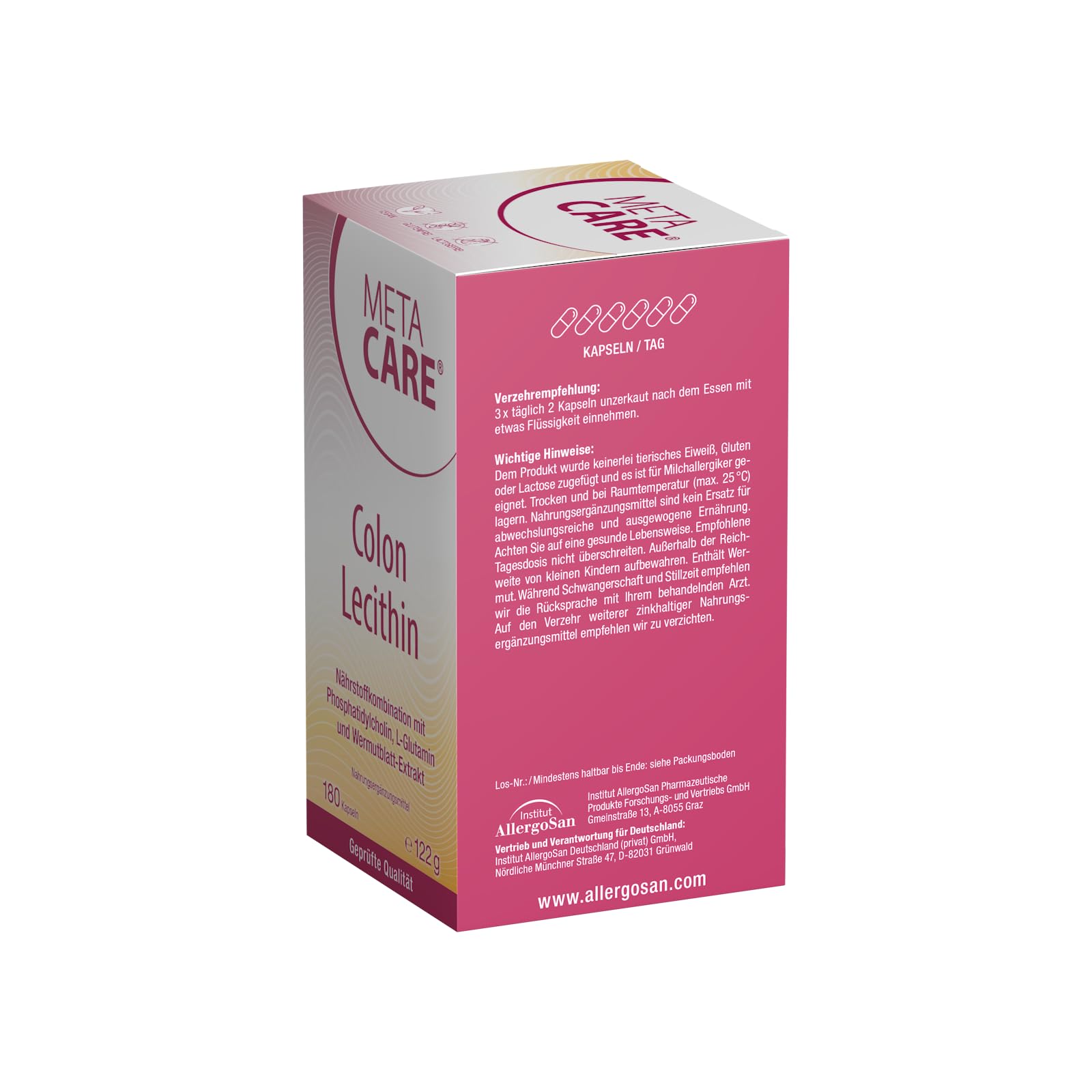 Colon Lecithin – Hochwertiges Phosphatidylcholin – L-Glutamin – Pflanzlich ergänzt durch Wermutblatt-Extrakt – Hochdosiert – Vegan – 180 Kapseln
