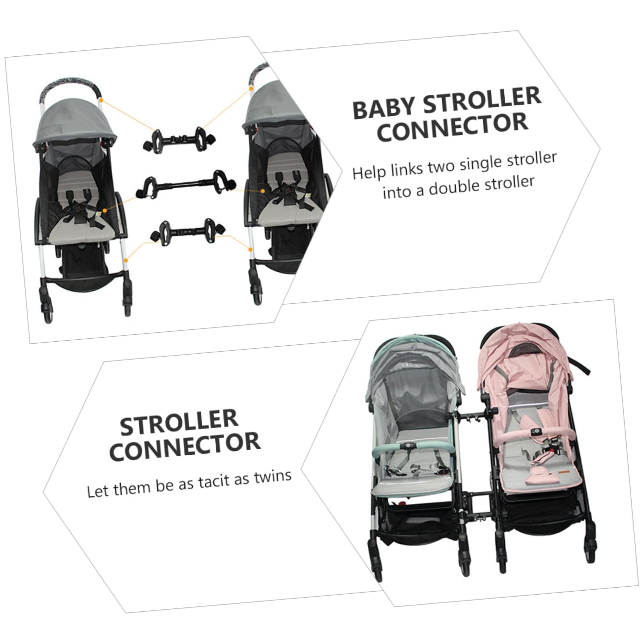 BESTonZON Connettori per Passeggino Doppio 3 Pz, Connettore per Passeggini Gemelli, Collegamento Regolabile per Passeggini Singoli