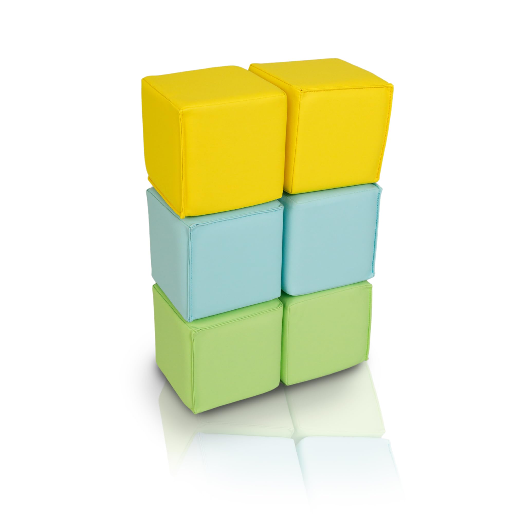 alldoro 60802 - Set di 6 cubi in schiuma, 14 x 14 x 14 cm, per bambini dai 0 anni in su, silenziosi e sicuri, giallo/verde/turchese